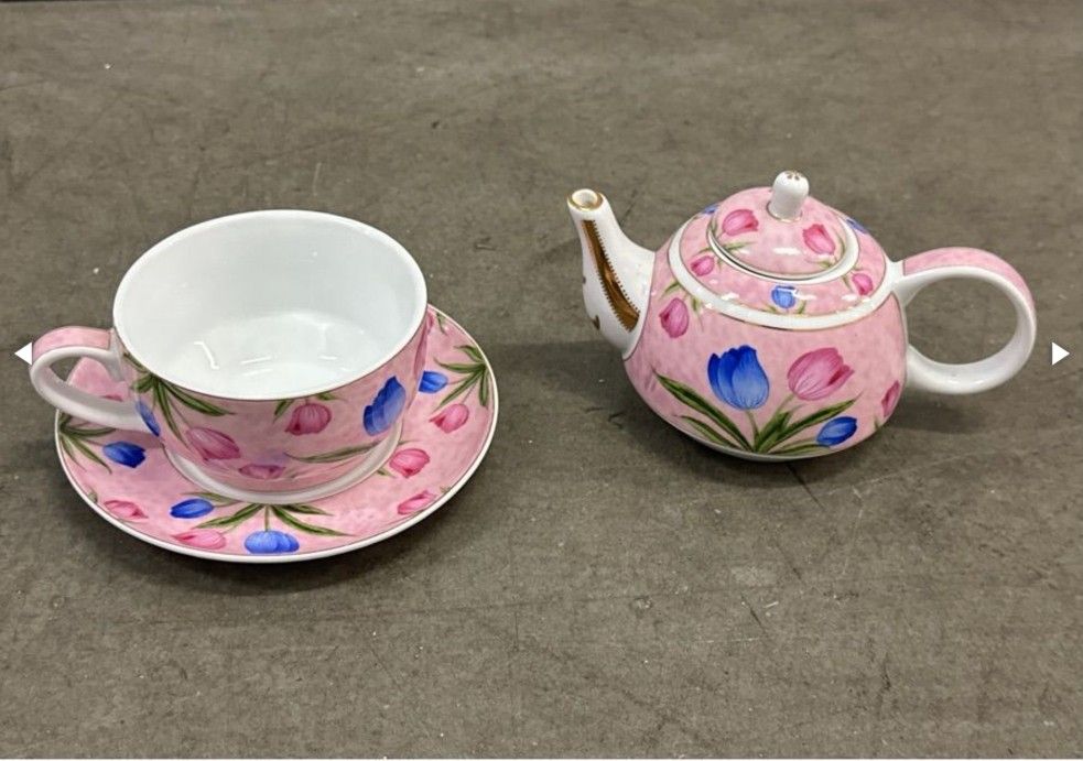Bella Casa By Ganz Spring Tulips Teapot and Teacup (Stackable)
