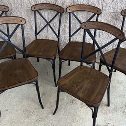 (6) MATCHING CROSS BACK X-BACK INDUSTRIAL DECO SIDE DINING CHAIRS