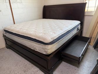 King size mattress and headboard footboard bed frame and garage