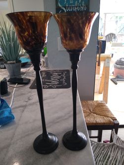 Brown glass candle holders