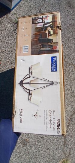 Chandelier NEW progressive lighting Bravo collection w umber linen glass Antique Bronze P4623-20DI #525485