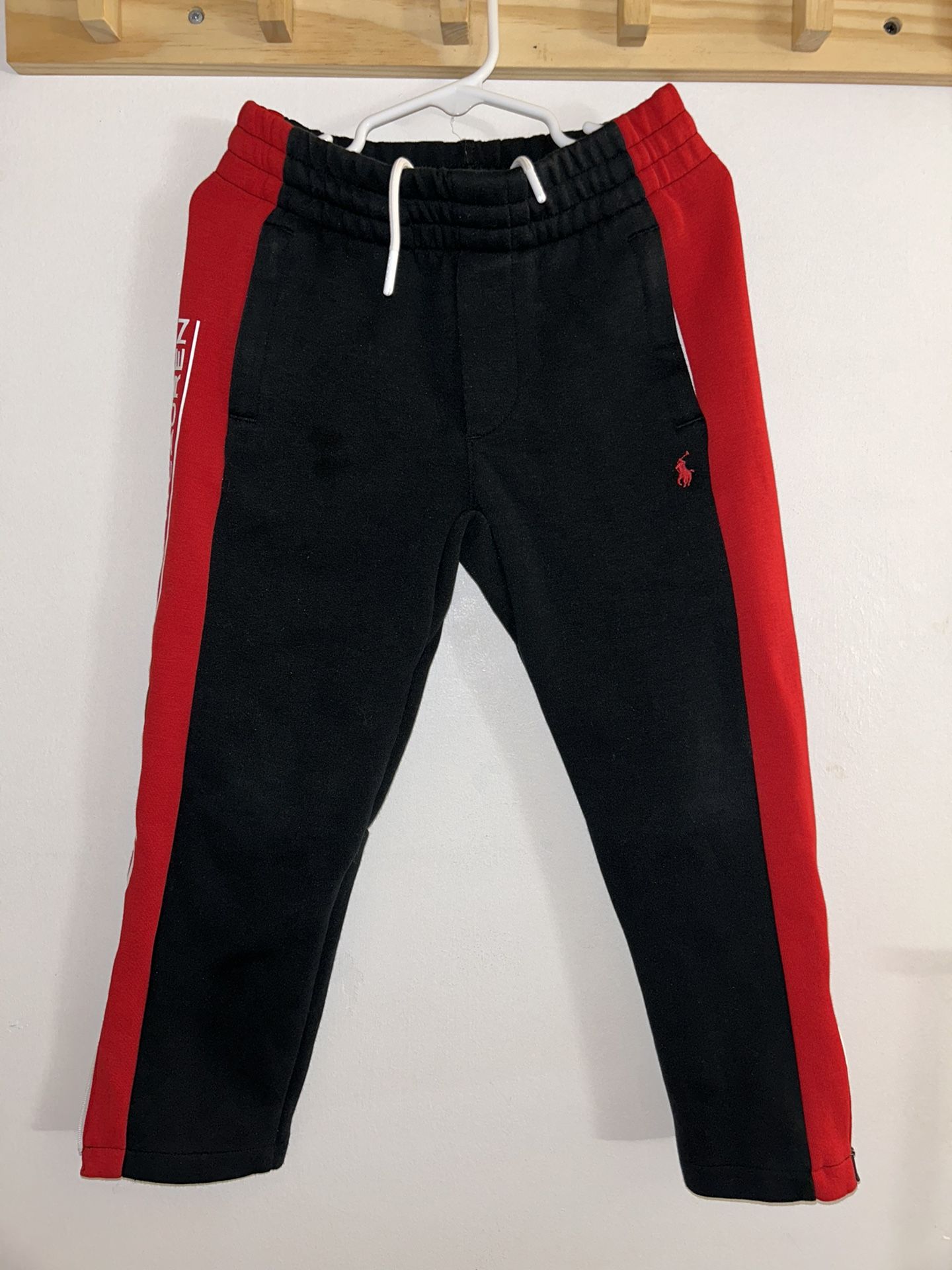 POLO RALPH LAUREN Kids Black Red POLO 67 Logo Double Knit Jogger Track Pant Sz 5