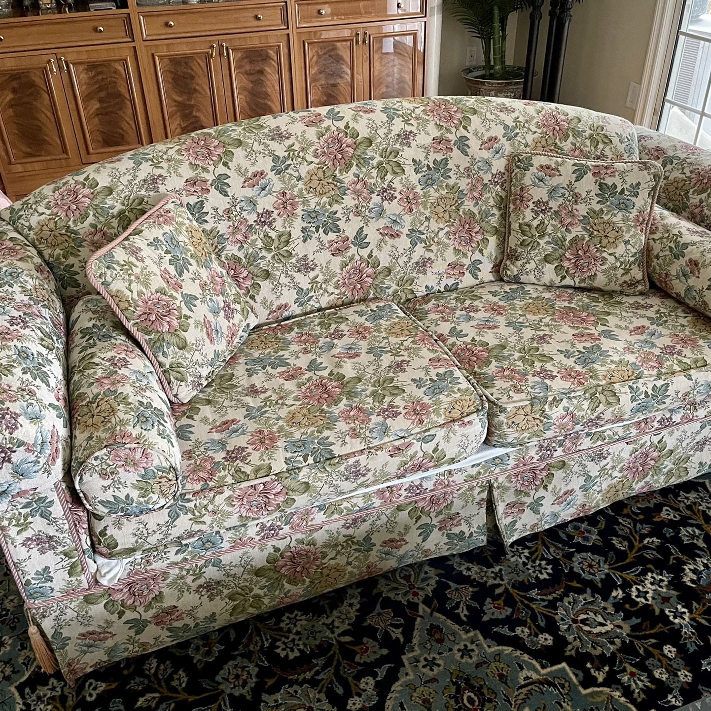 Floral Italian Tapestry Couch (7’ Wide, 3’ Deep, 34” High At Back