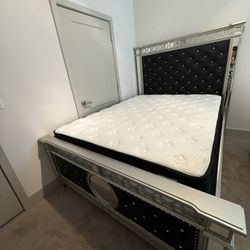 Bed Frame, Mattress And Nightstand 