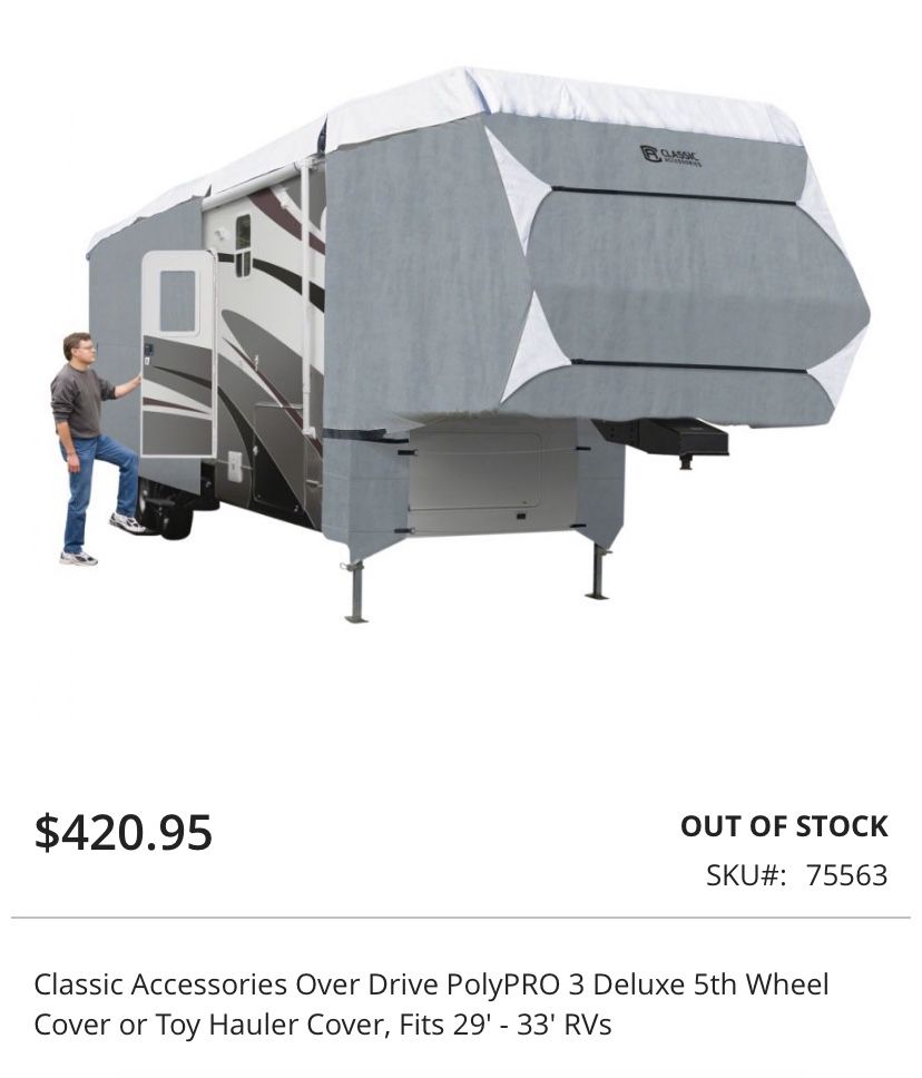 Classic Accessories Over Drive PolyPRO 3 Deluxe 5th Wheel Cover or Toy Hauler Cover, Fits 29' - 33' RVs