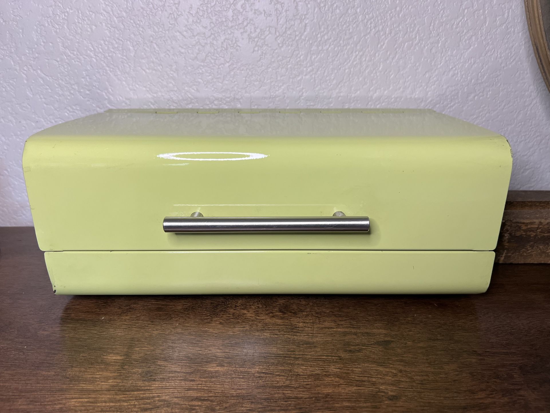 . Retro Green Metal Bread Box Trinket Box