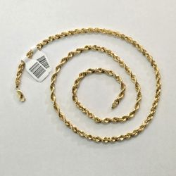 10kt Gold Hollow Rope Chain 24"