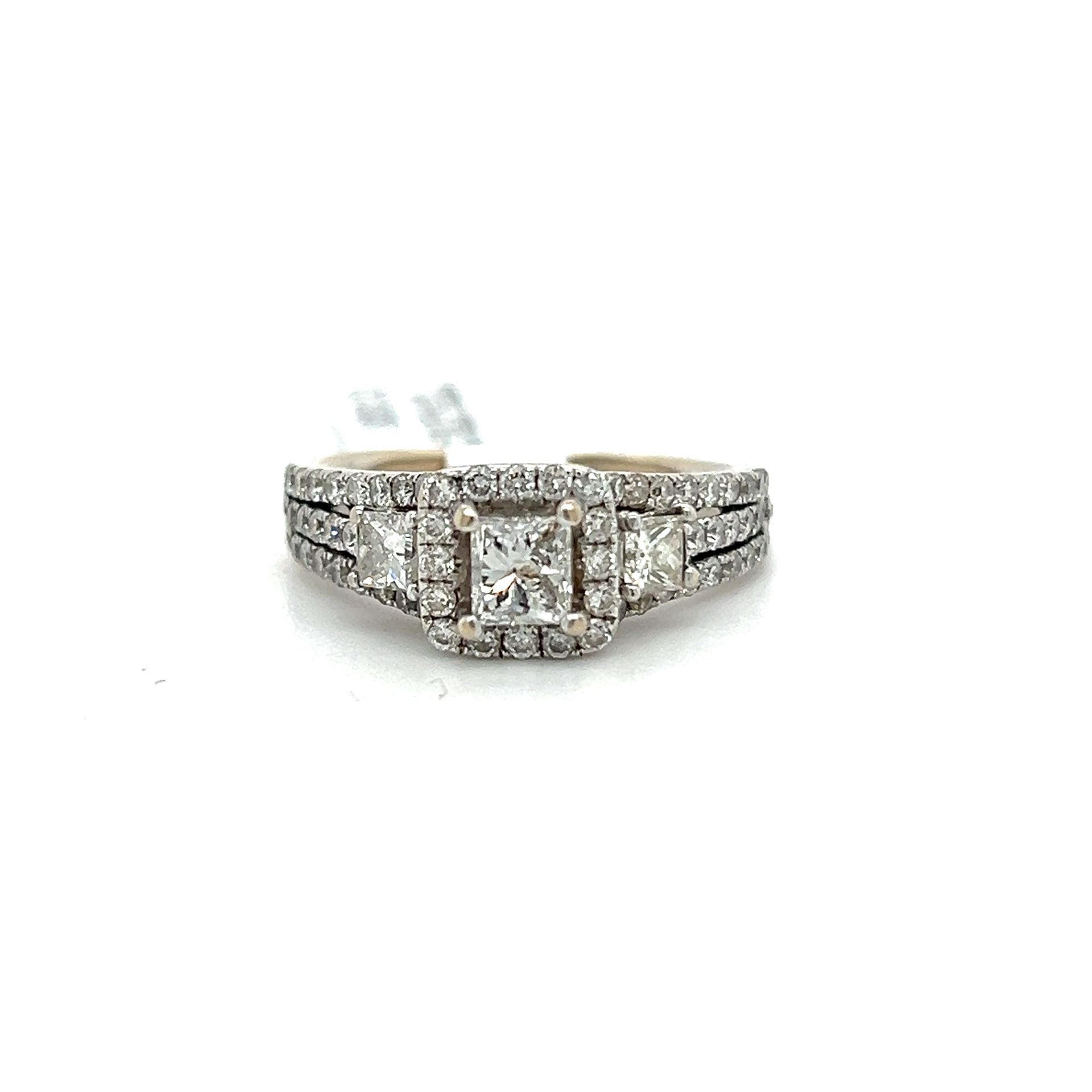 14kt White Gold Diamond Ring With Princess Cut Center 4.57grams Size 6 I 670