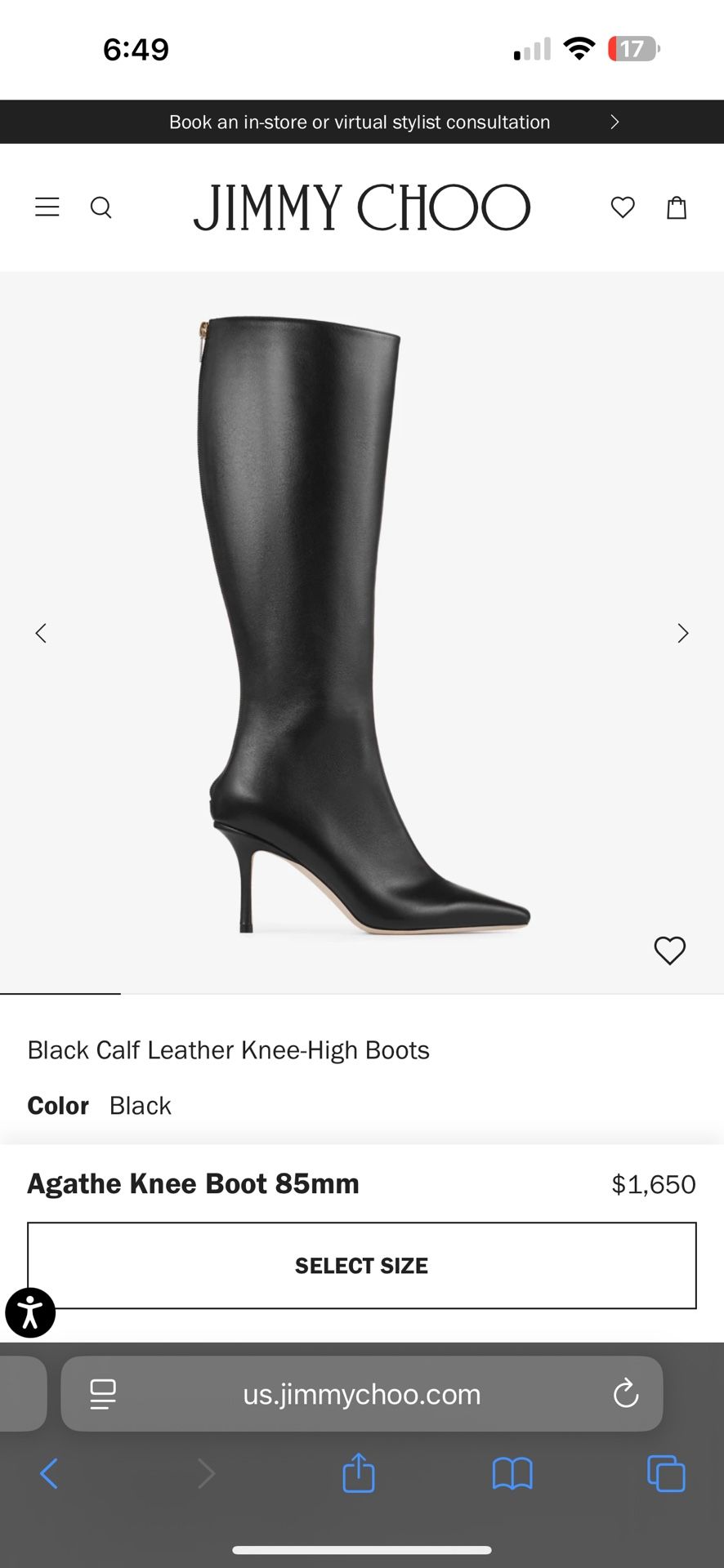 Jimmy Choo Agathe Knee Boot SIZE 38