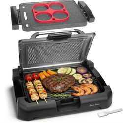 2-in-1 Electric Griddle with Indoor Grill   and Griddle Plate, Indoor Grill with Removable Plate and