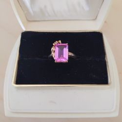 Women's size 6.75 Tourmaline pink 10K gold ring October birthstone