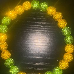Gold & Green Sparkle Beaded Bracelet ✨ (Stretch Fit)