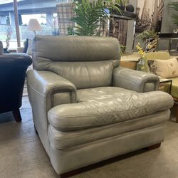 Oversized Gray Leather Armchair