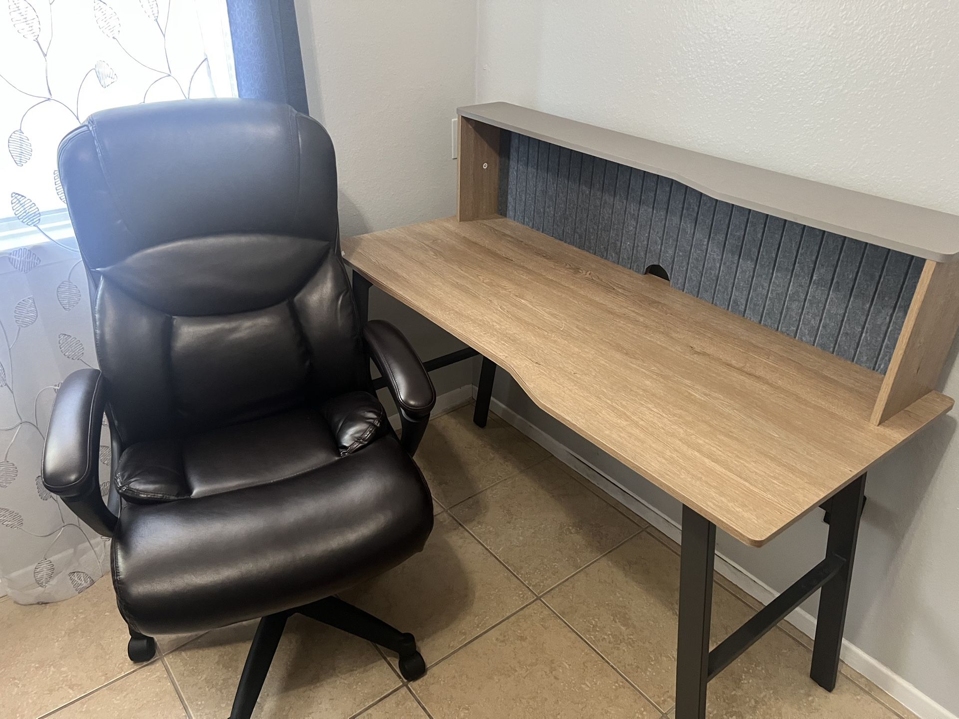 OFFICE SET INCLUDES: DESK, Leather Chair, And Plastic Carpet For Leather Chair