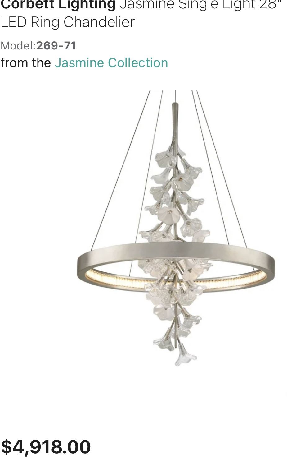 Corbett Lighting 269-71 Jasmine Single Light 28" Wide LED Ring Chandelier Silver
