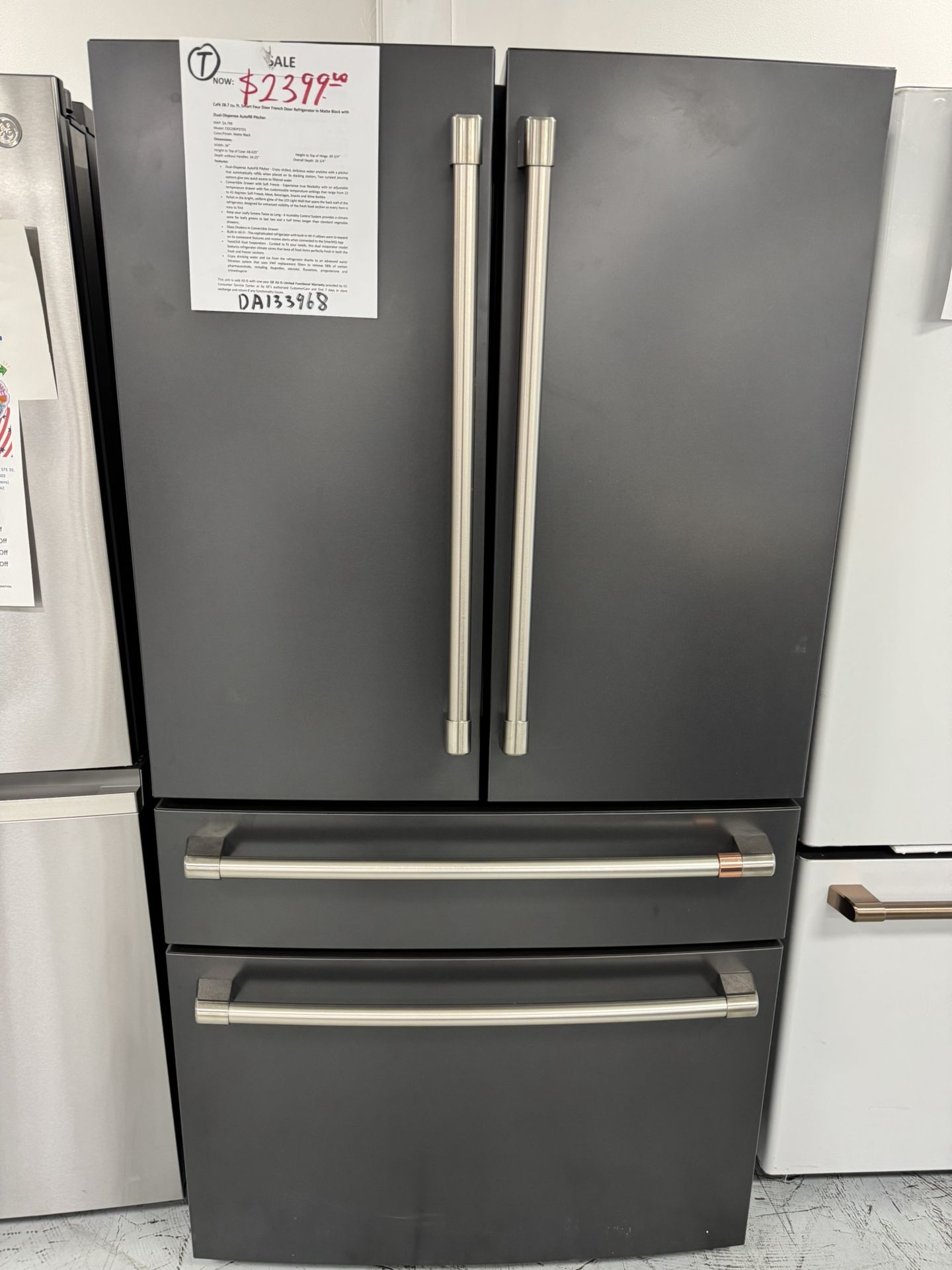 Café Black Matte 4-door Refrigerator With Water And Ice