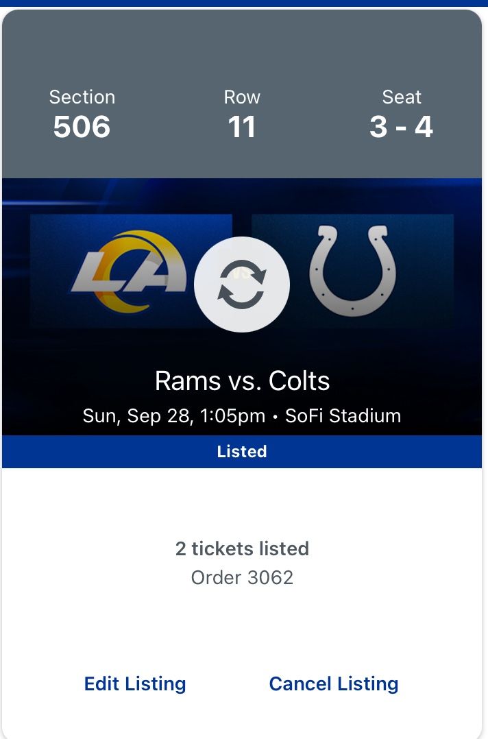 Rams Vs Colts (75.00 Each Below Face Value)