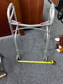 Two Button Folding Aluminum Walker 5 Inch Wheels Adjustable Silver 24x38