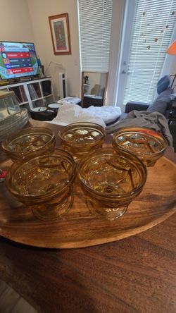 Set of 5 Vintage Amber Glass Sherbet / Dessert Cups – $28