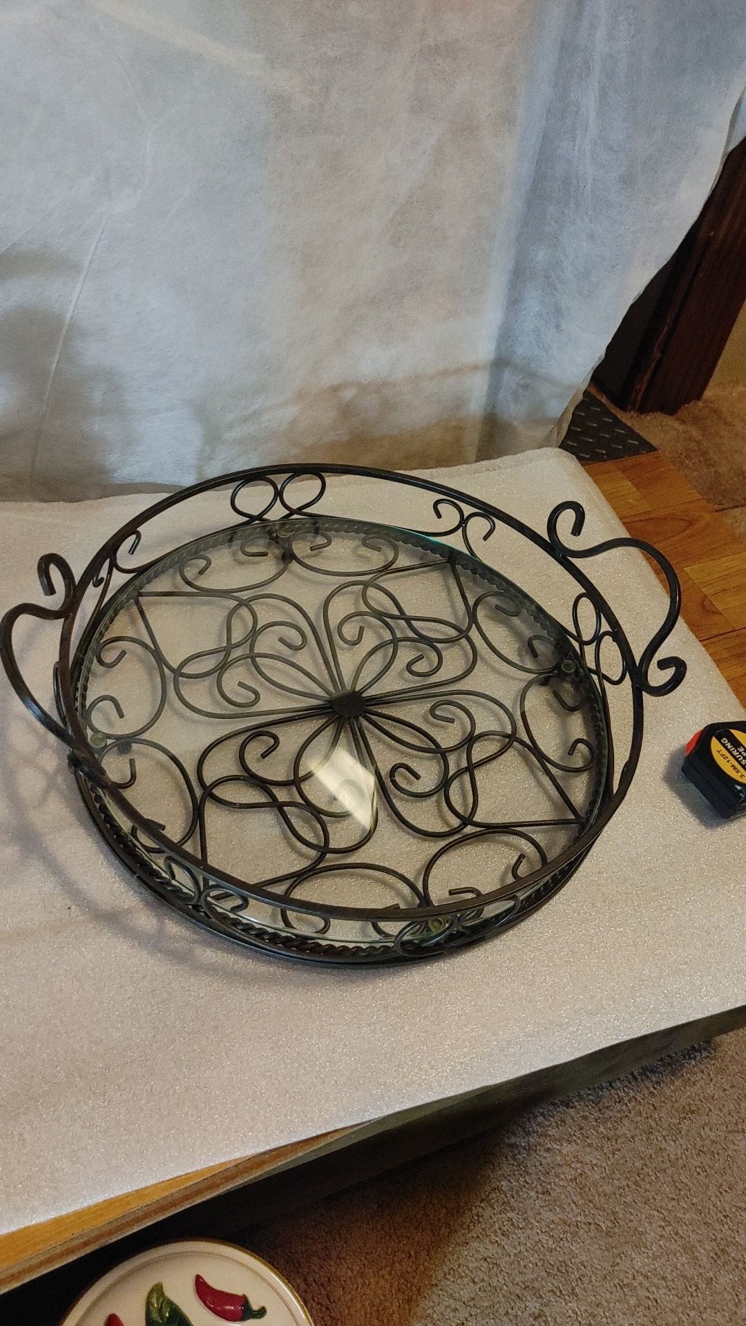 14" iron and glass serving tray