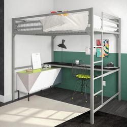 Brand New Full Size Modern Metal Loft Bunk Bed with Built in Desk