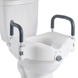  872# Raised Toilet Seat with Arms, 300 lbs Load Capacity, 5-Inch Lift Height, Widened Commode Elevated Toilet Seat Riser with Padded Handles for Seni