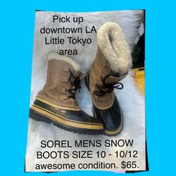 SOREL BRAND MENS SNOW BOOTS SIZE 10 -10 1/2   $ 65 excellent condition pick up downtown LA Little Tokyo area or make a reasonable offer d you can take