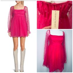 Thirty Thirty Pink Longsleeve Sheer Pearl  Dress 