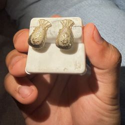 10k money bag earrings MISSING BACK PIECES