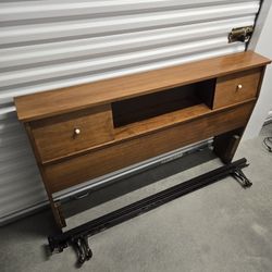 Mid Century Modern Walnut Full Bed – Headboard + Rails (Vintage 1960s Bassett)