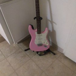 Guitar With Stand SQUIRE FENDE USED WITH STRAP N STAND