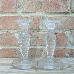 Vintage Fostoria American Clear Octagonal Base Candlestick Holders 