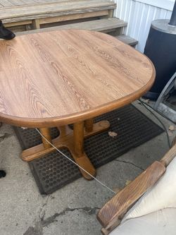 Old Table W/leaf And 4 roller Chairs