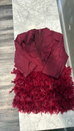 Burgundy Feather Trim Mini Dress Women’s Size XL