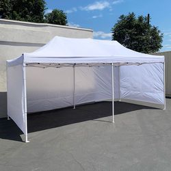 (New) $225 Heavy Duty 10x20 ft Canopy Ez Pop Up Tent with (4) Sidewalls, Color White or Blue