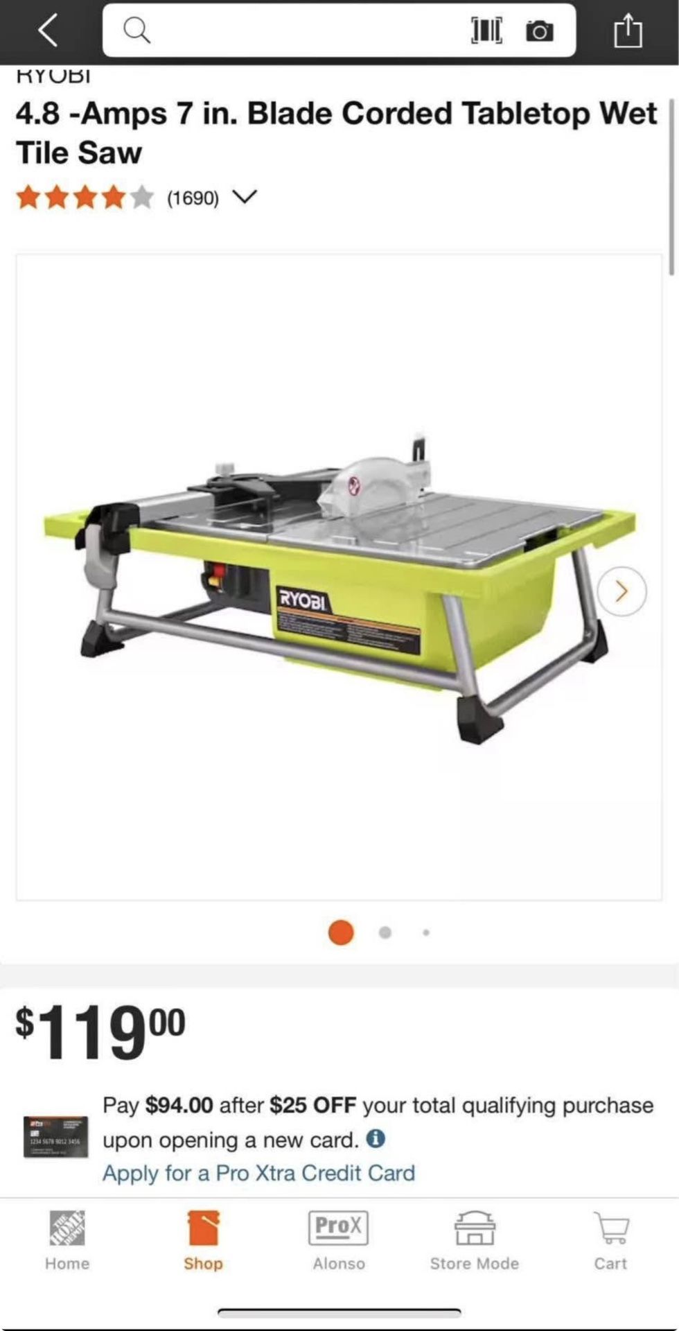 Ryobi 7 in table tile saw