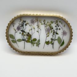 Pressed Flower Oval Tray, Jewelry Holder