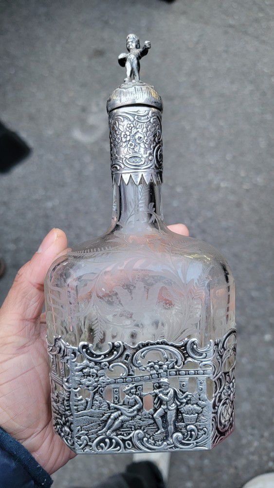 antique German decanter bottle with hallmark 
