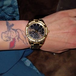 Brand New Worn Twice Gold PT Luxury Watch W/ moissanite Dimonds Around The Bezel