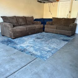 Brown Fabric Sofa and Loveseat Set