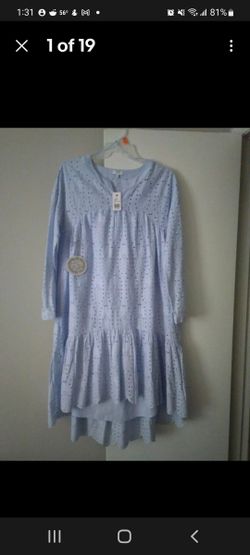 Crown & Ivy Womens Blue  Cotton Embroidered Eyelet Lace Shift Dress Large