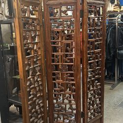 Antique 3  Panel Carved Screen (6VZZWR)