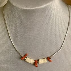Vintage Spiny Oyster Coral Liquid Sterling Silver Necklace 