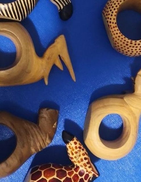 Global Crafts Mahogany Wood Animal Napkin Rings - Set of Six