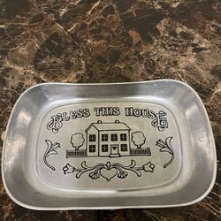 Vintage Pewter Tray “God Bless this House”