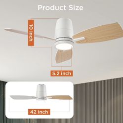42inch Ceiling Fans with Lights and Remote Control, Quiet DC Motor, Double-Faced Blades, Modern Low Profile Ceiling Fan for Bedroom, Living Room, Dini