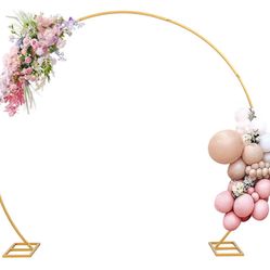 8FT Balloon Arch Stand Gold, Stable Round Arch Backdrop Stand Metal Frame for Wedding Birthday Parties Ect. 