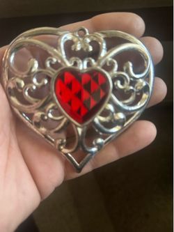 Lenox Red Gem Heart Silverplate Bejeweled Christmas Ornament