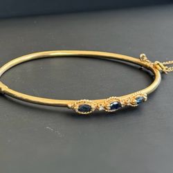 Jewelry 14k solid Yellow Gold bangle sapphire stones natural diamonds 6.00” 5.70 grams 2.30mm