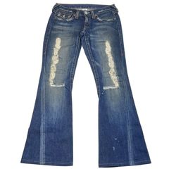 True Religion #503 Jeans 28X29 Bootcut Flared Blue Washed Distressed USA